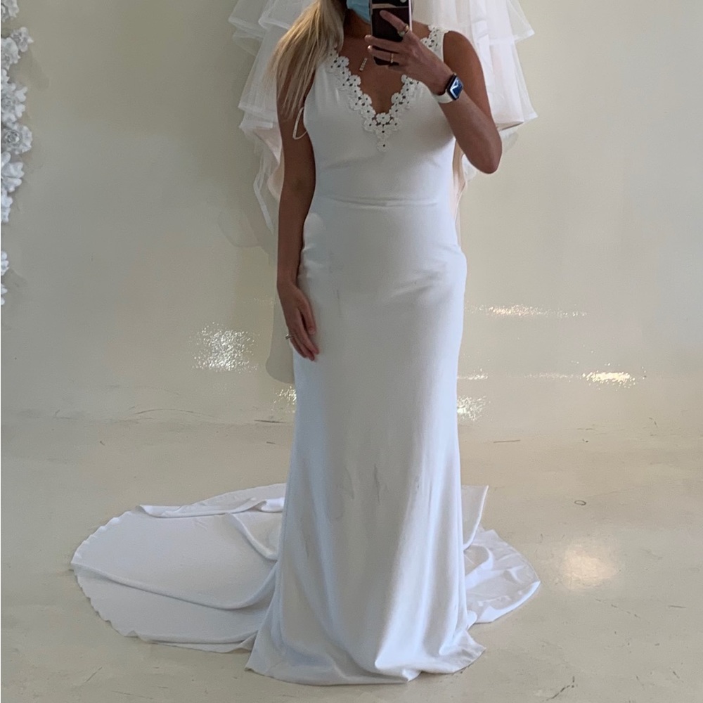 Pronovias Manon Wedding Dress Size 12 – Floral Back, V-Neck, Train - Picture 8 of 16